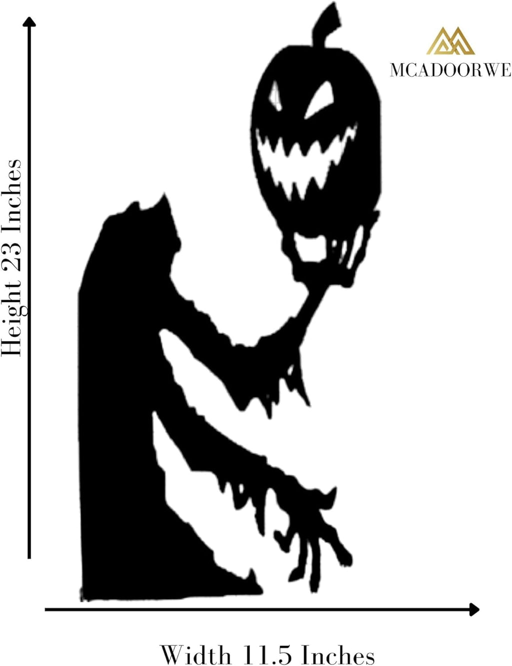 Halloween Window Decal, Spooky Zombie with Pumpkin Design, 23H x 11.5W inches, Black Silhouette