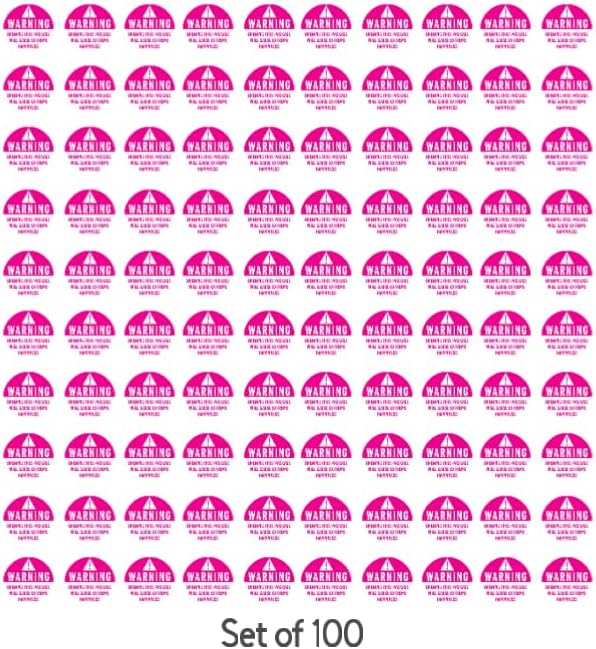 Warning Package Stickers, 2x2 Inches, Pink and White, Set of 100