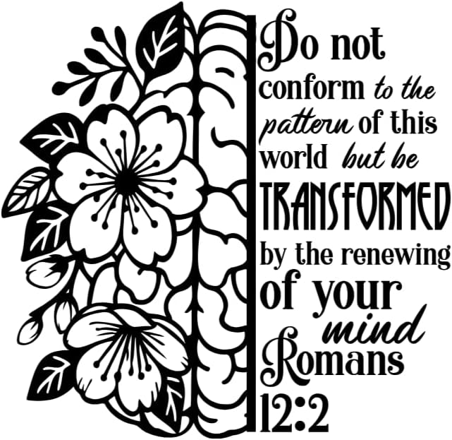 Romans 12:2 Bible Verse Wall Decal, Floral Design with Scripture Quote, 11.8in W x 11.5in H, Black