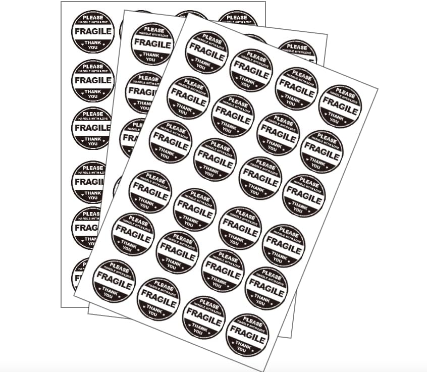 Fragile Handle with Love Shipping Labels, 1.2 inch Round Stickers, Black and White, Set of 72