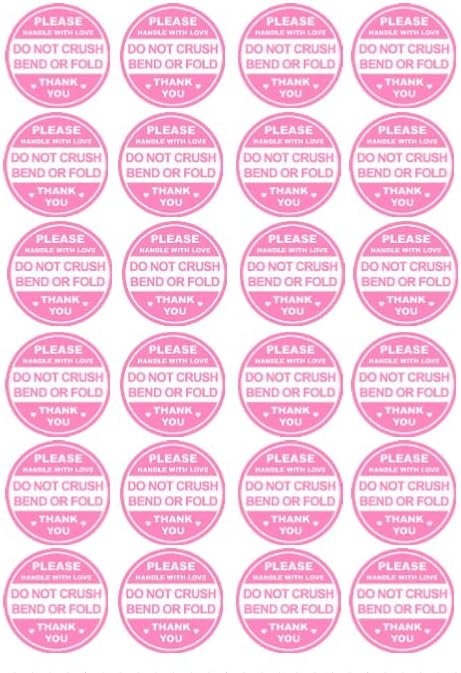 Pink Fragile Shipping Labels, 72 Pack, Handle with Love Warning Labels, Do Not Crush Bend or Fold