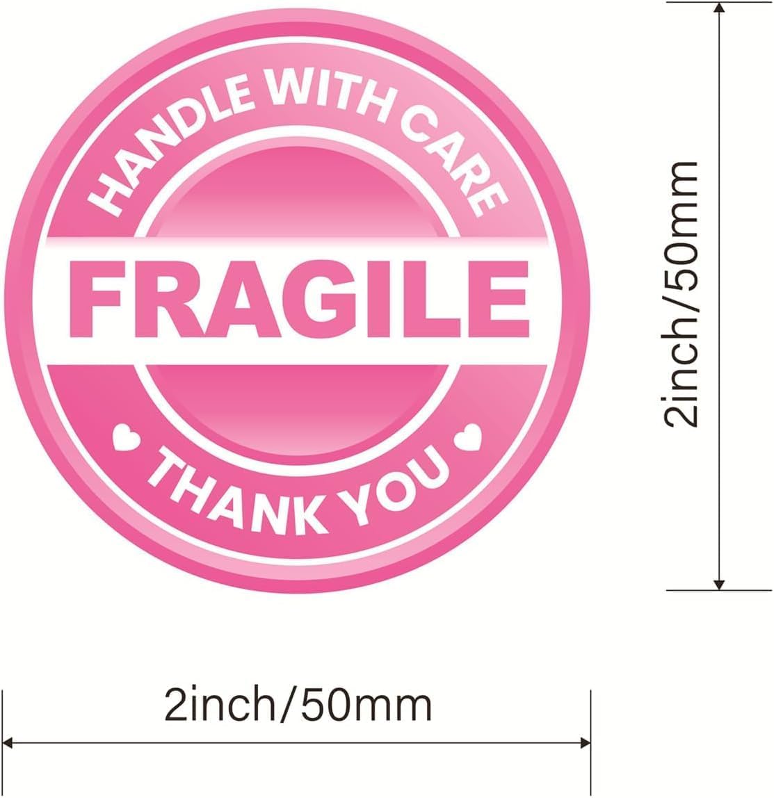 Pink Fragile Handle with Care Shipping Labels, 2 Inch Round Thank You Stickers, Set of 60