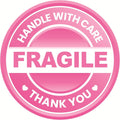 Pink Fragile Handle with Care Shipping Labels, 2 Inch Round Thank You Stickers, Set of 60