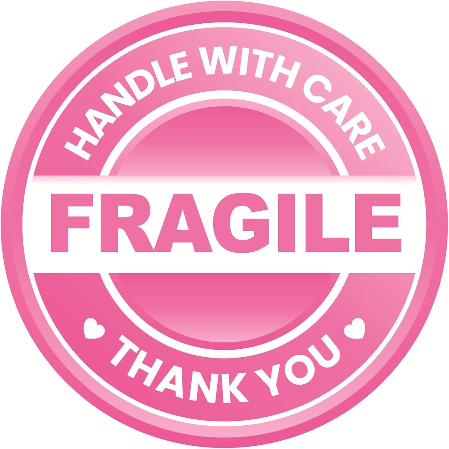Pink Fragile Handle with Care Shipping Labels, 2 Inch Round Thank You Stickers, Set of 60