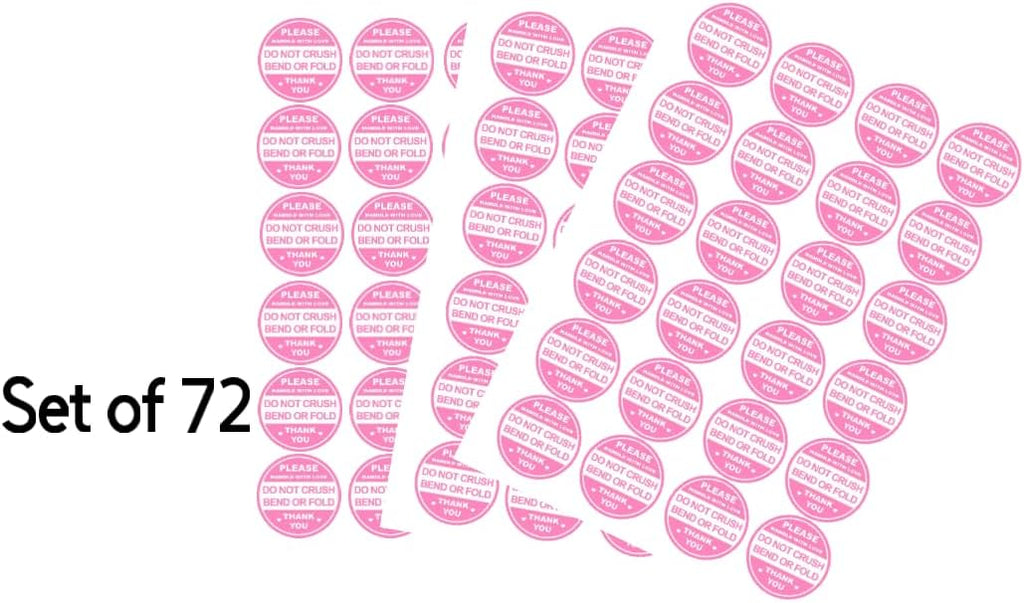 Pink Fragile Shipping Labels, 72 Pack, Handle with Love Warning Labels, Do Not Crush Bend or Fold