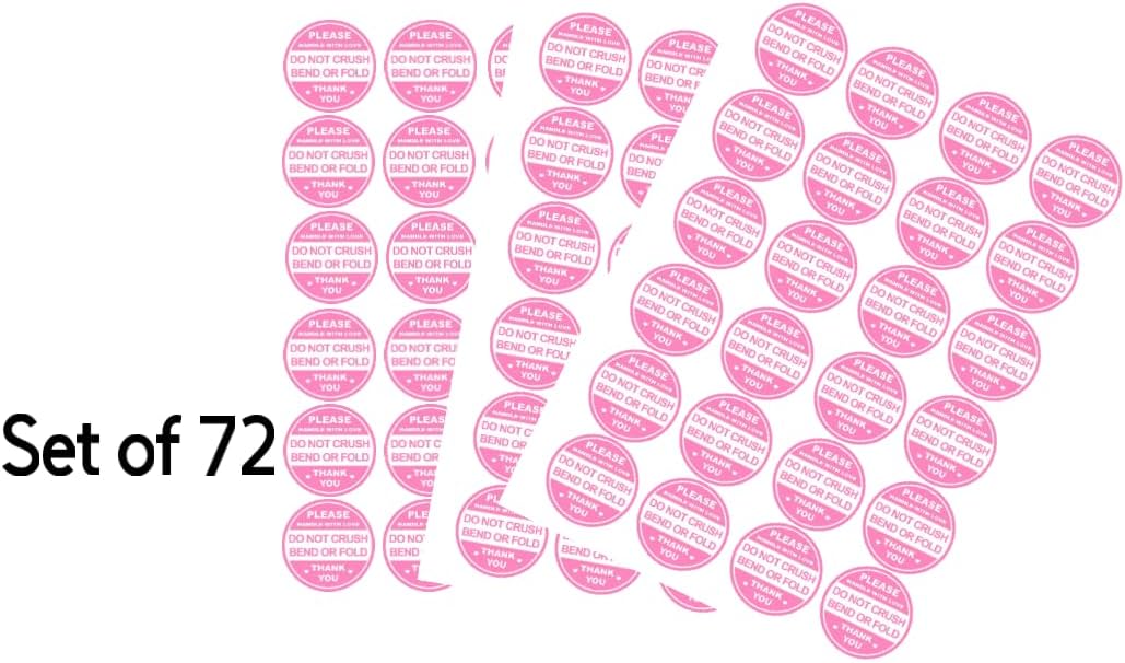 Pink Fragile Shipping Labels, 72 Pack, Handle with Love Warning Labels, Do Not Crush Bend or Fold