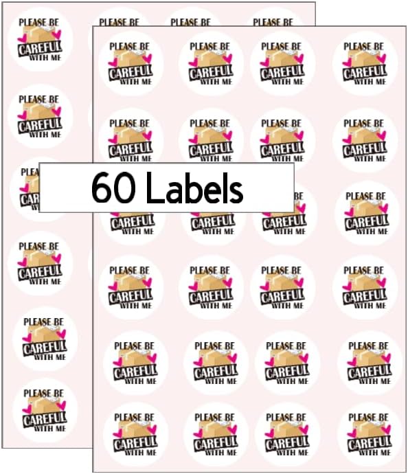 Please Be Careful with Me Shipping Labels, 60 Round Package Stickers, Pink Design, 2in
