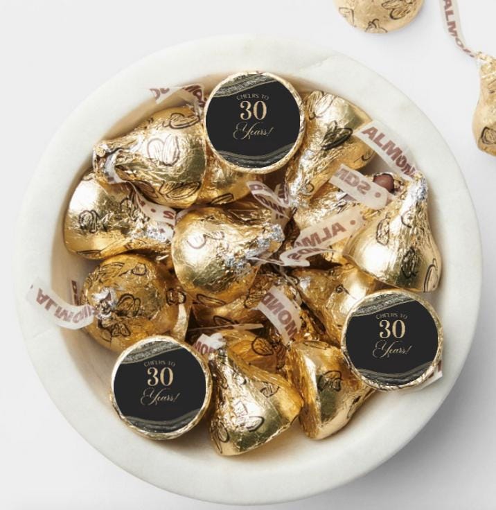 Cheers to 30 Years Kisses Candy Stickers | 100ct| Glossy| 30th Birthday| Milestone