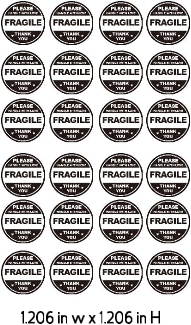Fragile Handle with Love Shipping Labels, 1.2 inch Round Stickers, Black and White, Set of 72