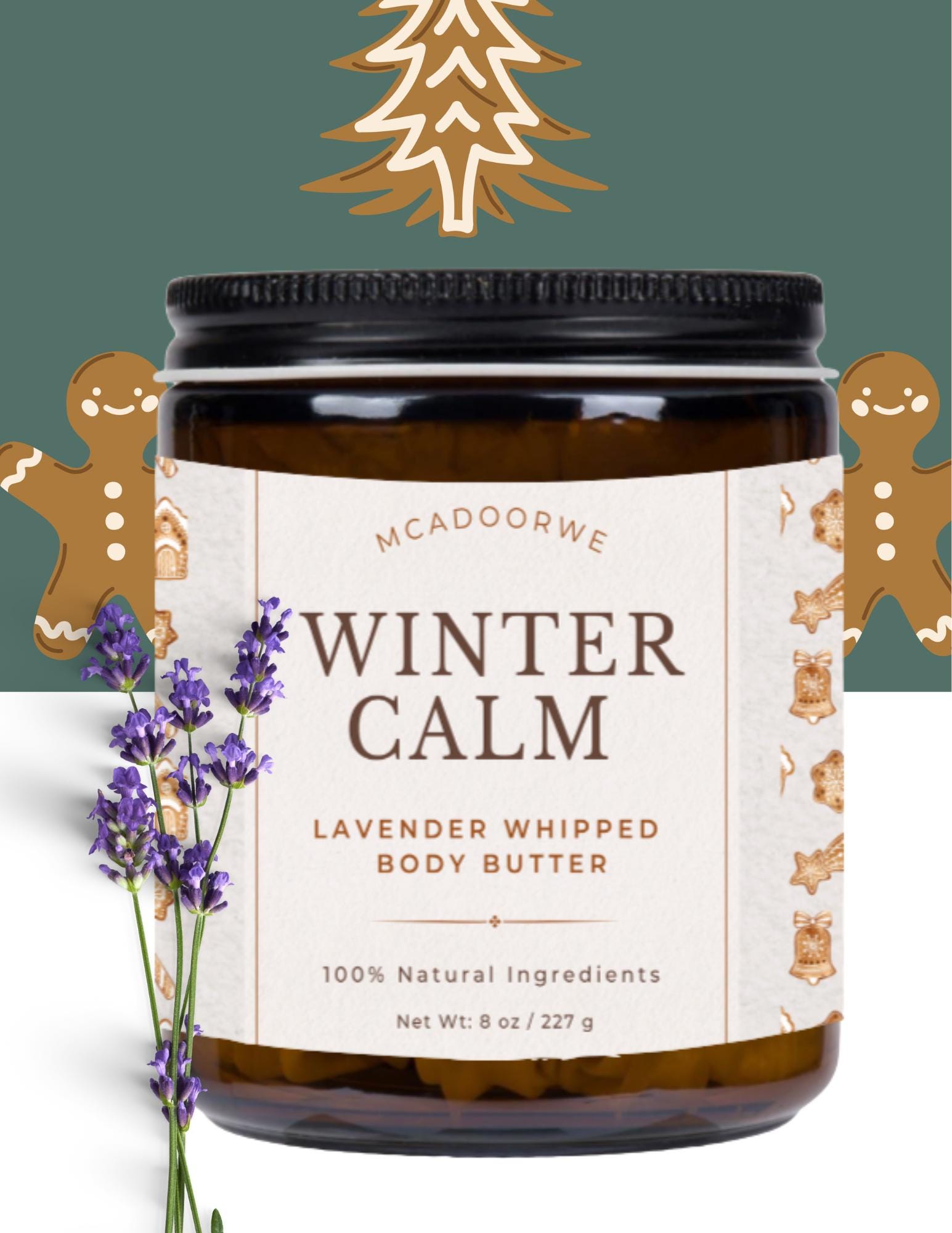 Winter Calm Lavender Whipped Body Butter | Handmade Organic Shea Mango Cocoa Blend |Handmade| 8 oz