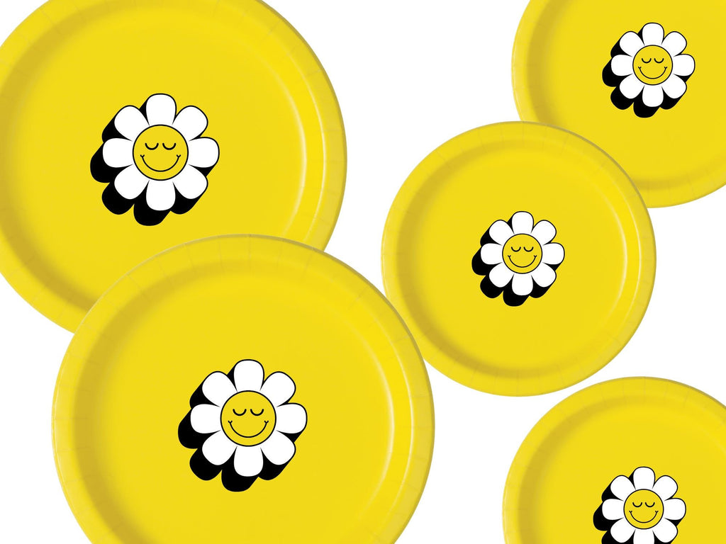 ellow Boho Floral Party Plates | Flower Theme Celebration Tableware | Dinner and Dessert