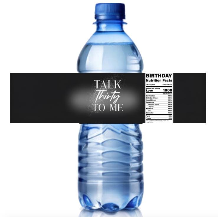 Talk Thirty to Me | 30th Birthday Water Bottle Labels | Set of 12 | Party Favors