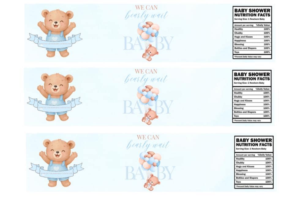 We Can Barely Wait Baby Shower Water Bottle Labels | Cute Teddy Bear Design | 12pcs|Glossy
