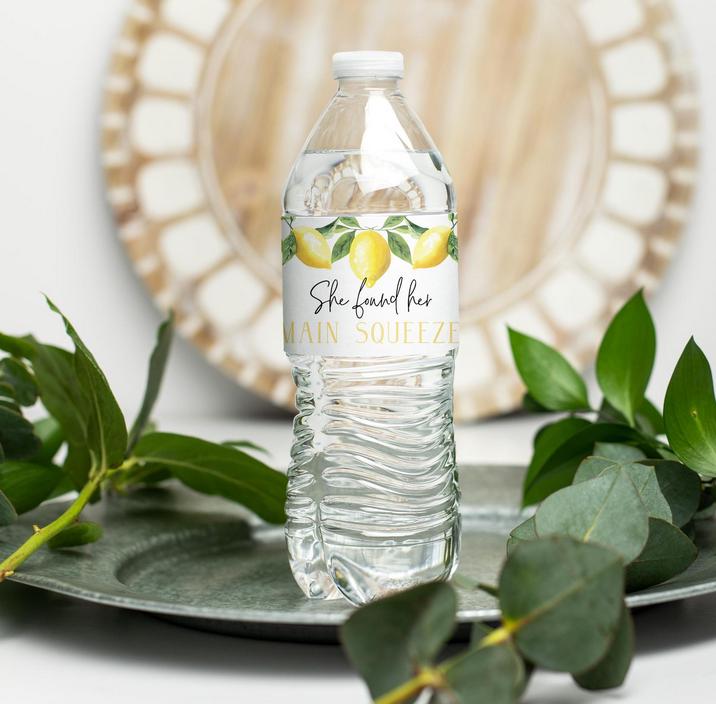 She Found Her Main Squeeze | Lemon Theme Water Bottle Labels | Set of 12 | Bridal Shower Favors