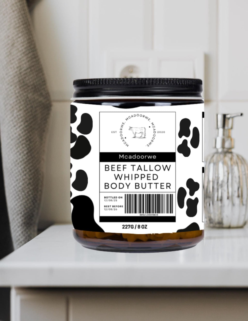 Beef Tallow Whipped Body Butter | Handmade Organic Shea and Cocoa Butter |8 oz| 100% Natural