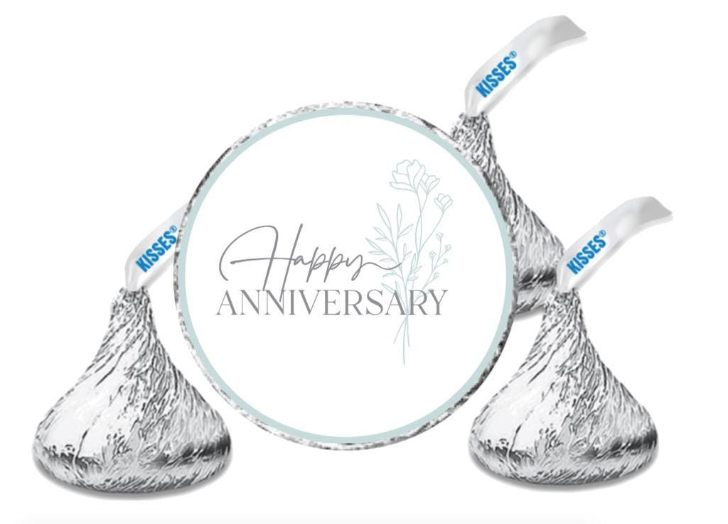 Happy Anniversary Kisses Candy Stickers | 100pcs Waterproof Glossy Vinyl | Party Favors