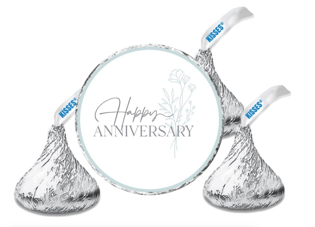 Happy Anniversary Kisses Candy Stickers | 100pcs Waterproof Glossy Vinyl | Party Favors