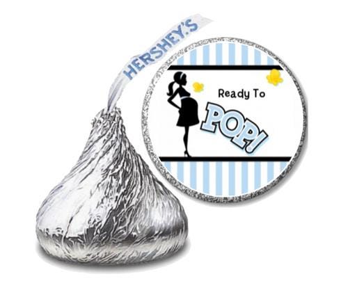 Ready to Pop Baby Shower Candy Labels, 3/4 inch Round Stickers, 100 Count, Blue