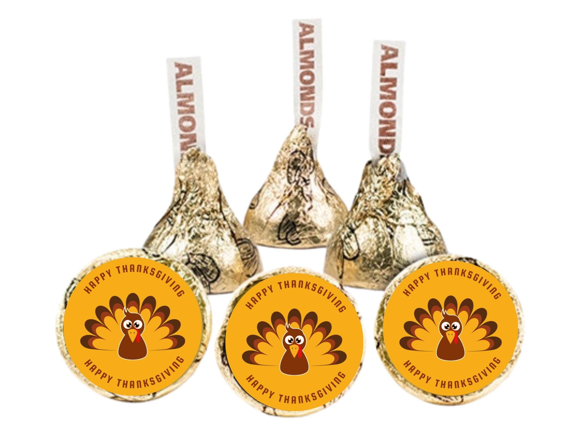 Happy Thanksgiving Candy Kiss Stickers | Orange Turkey Peel and Stick Decals | 100 Pack