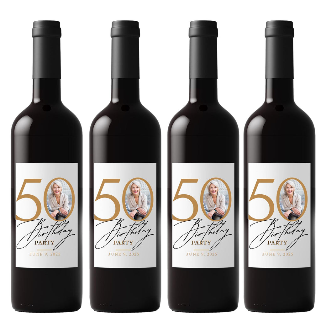 Personalized 50th Birthday Wine Labels | Milestone Celebration Decor | 4ct| Glossy