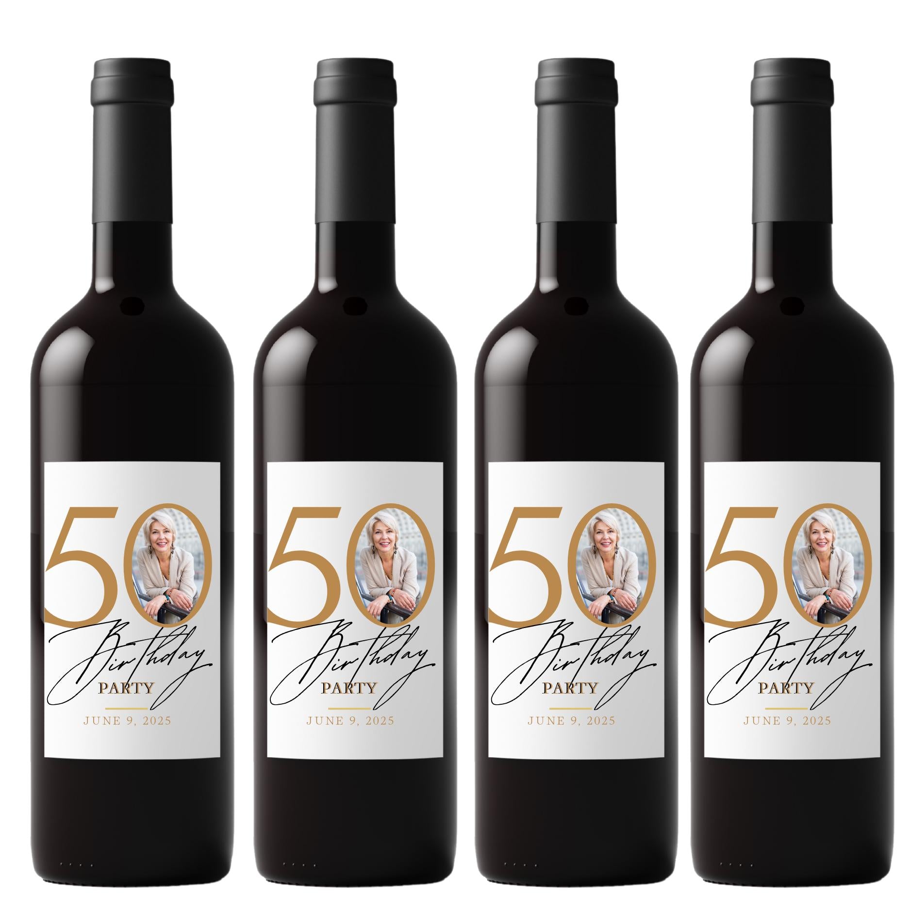Personalized 50th Birthday Wine Labels | Milestone Celebration Decor | 4ct| Glossy