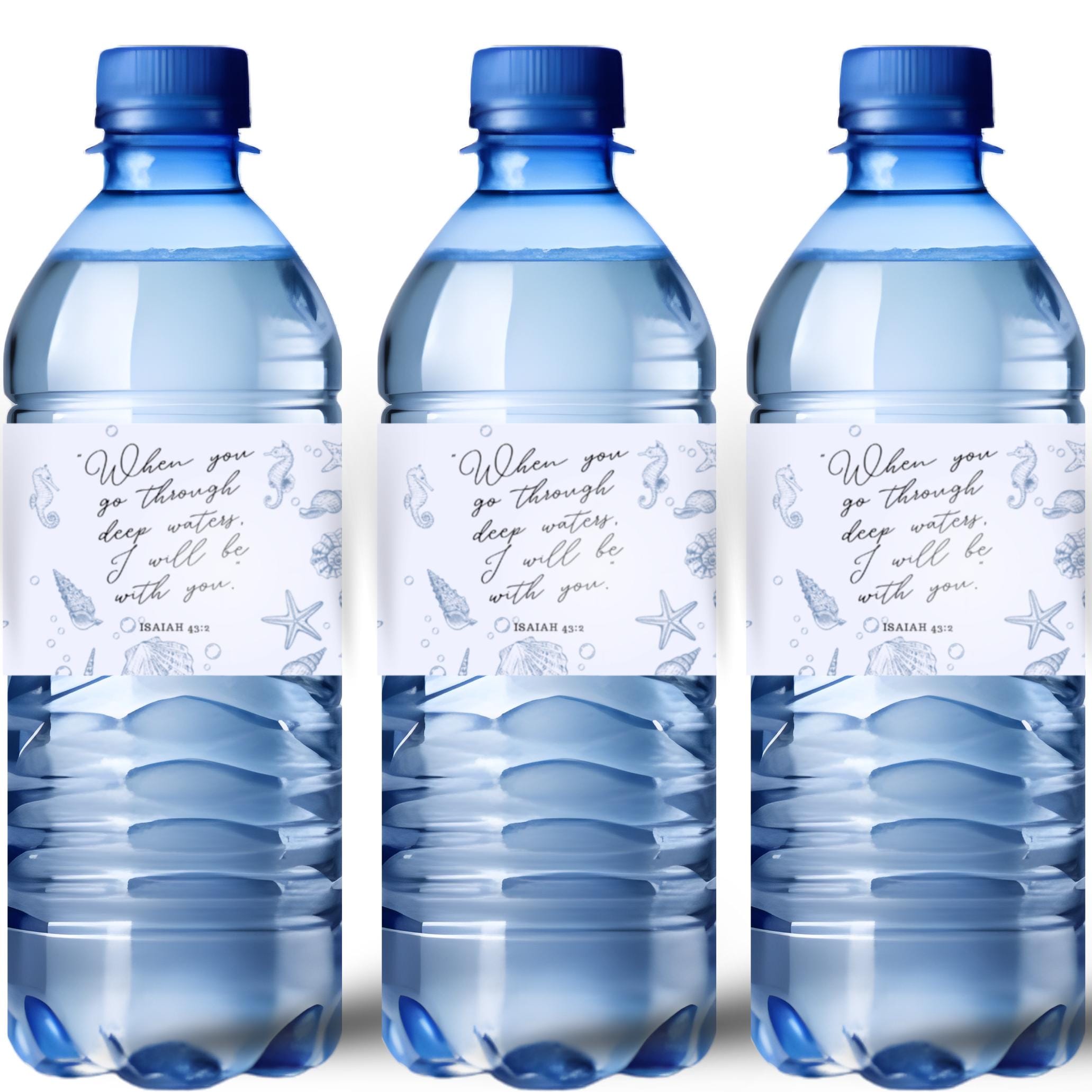 Faith Based Celebration Water Bottle Labels | Inspirational Scripture Favors | Water Bottle Wraps|Glossy|Ocean Theme