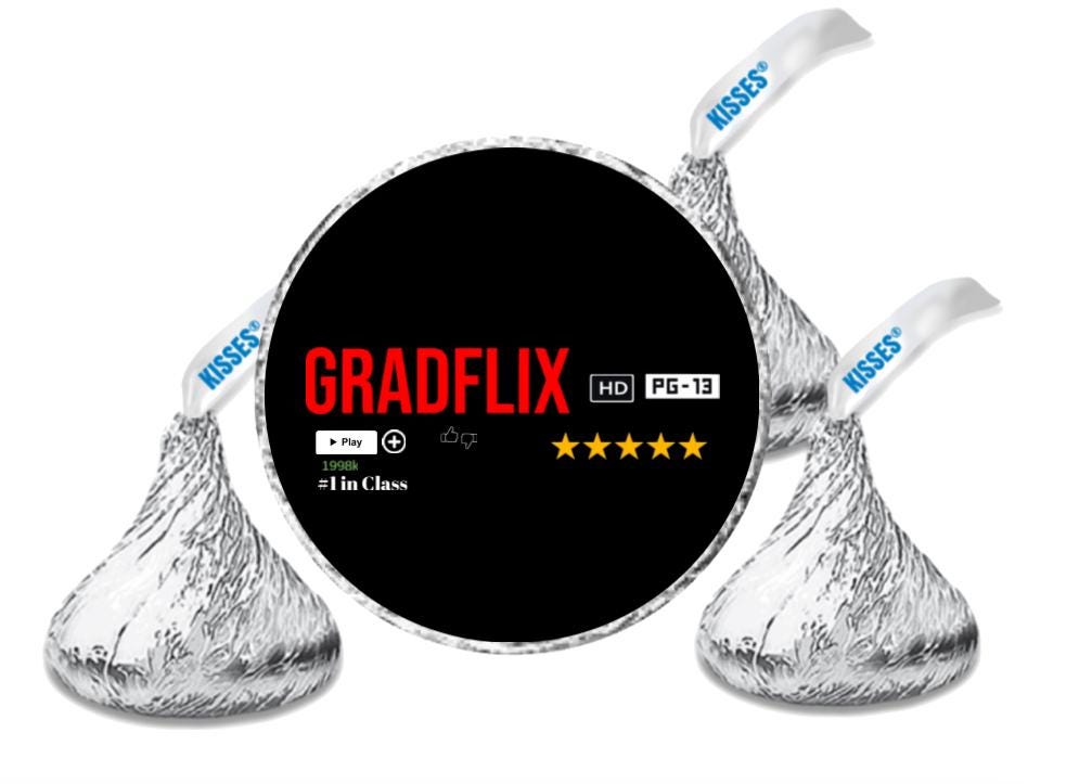 Gradflix Party Candy Labels | 100 Stickers for Graduation Treats | 0.75 Inch Round
