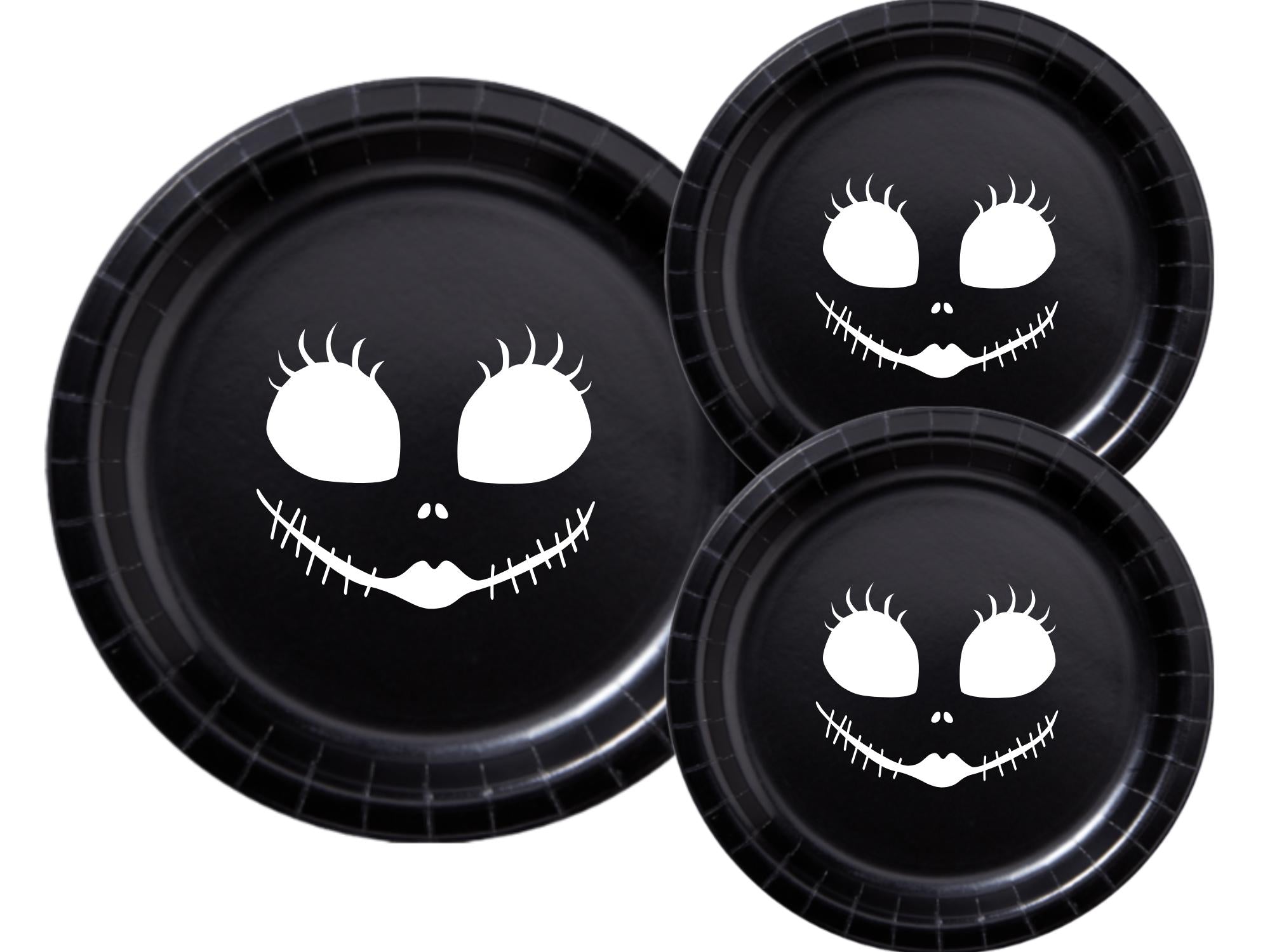 Spooky Face Party Paper Plates Set | Black Halloween Tableware | 40 Piece Kit