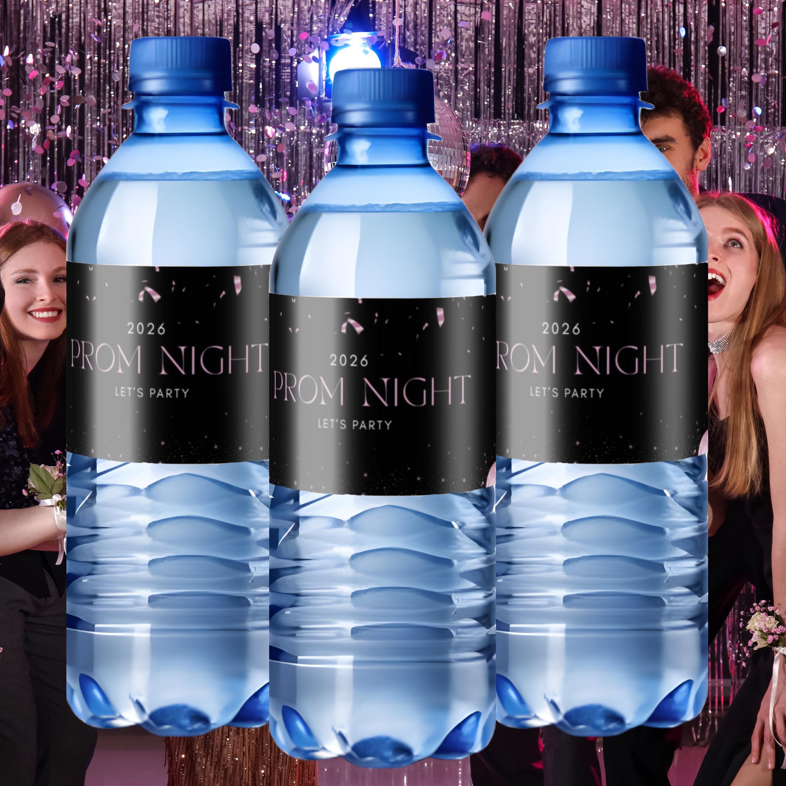 2026 Prom Night Water Bottle Labels | Black Pink Balloon Party Decor | Set of 12|Celebration Table favors