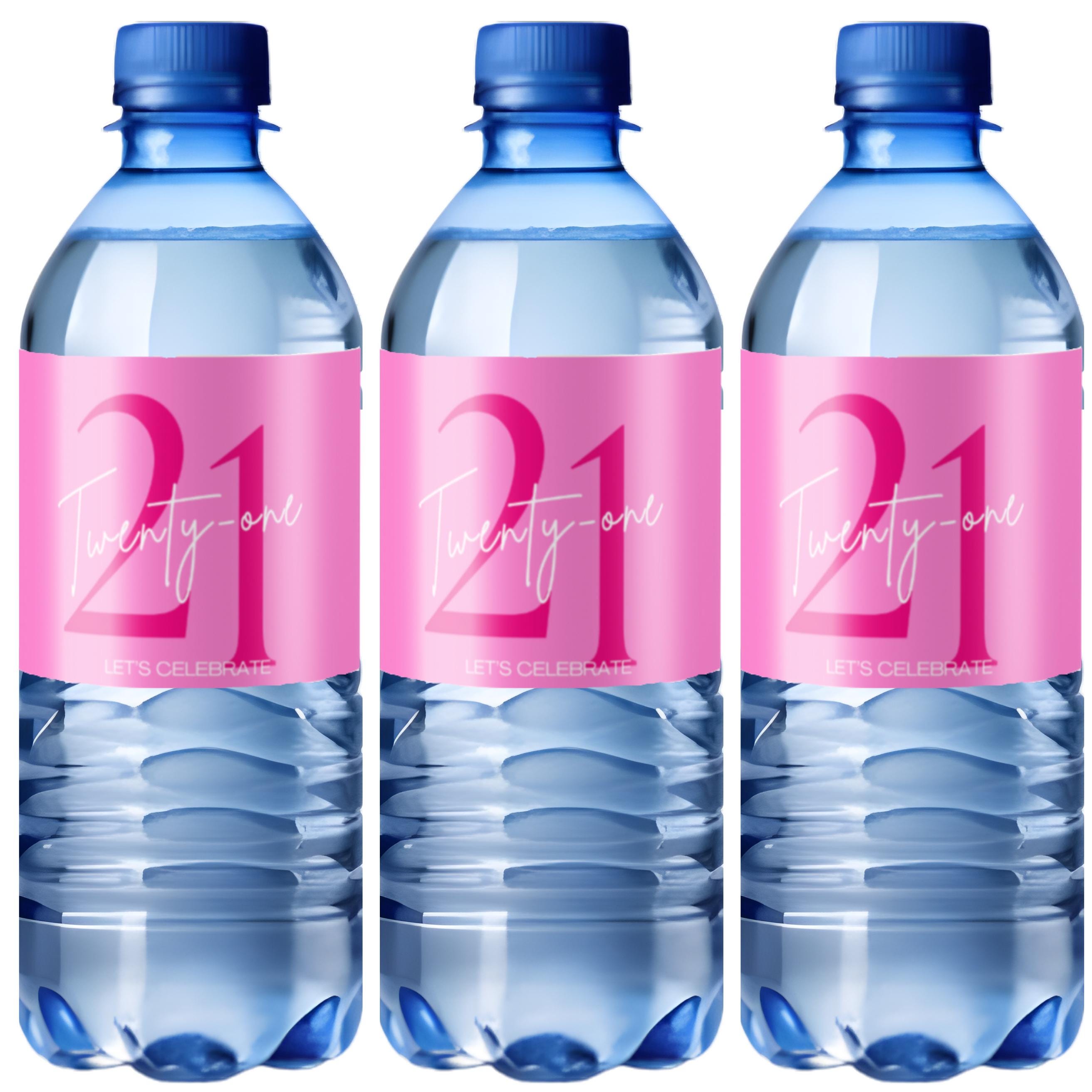 21st Birthday Water Bottle Labels | Pink Party Theme | Twenty One Lets Celebrate | Set of 12| Table Accents