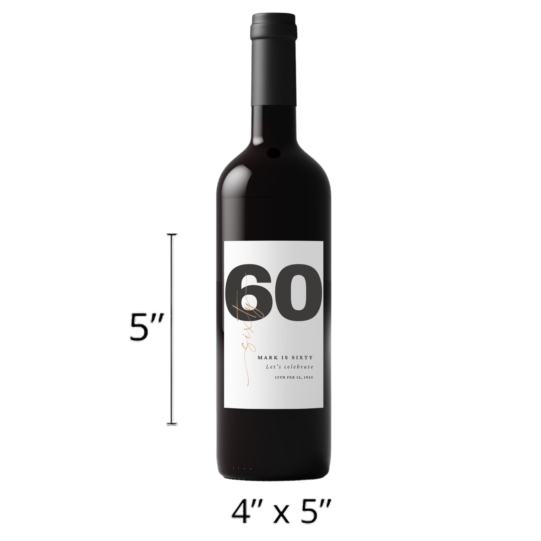 Personalized 60th Birthday Wine Labels | Custom Name Design | Glossy Bottle Decor | Set of 4