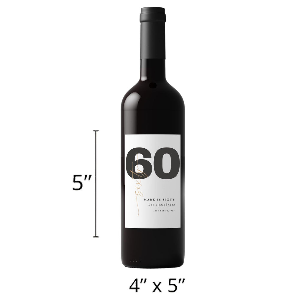 Personalized 60th Birthday Wine Labels | Custom Name Design | Glossy Bottle Decor | Set of 4