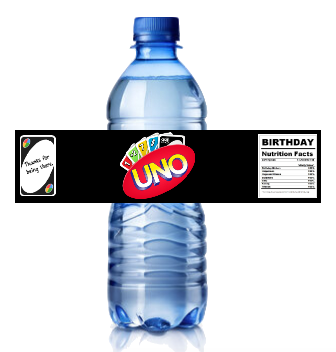 1st Birthday Party Water Bottle Labels, Card Game Design, 8.5 x 2 inches, 12pcs