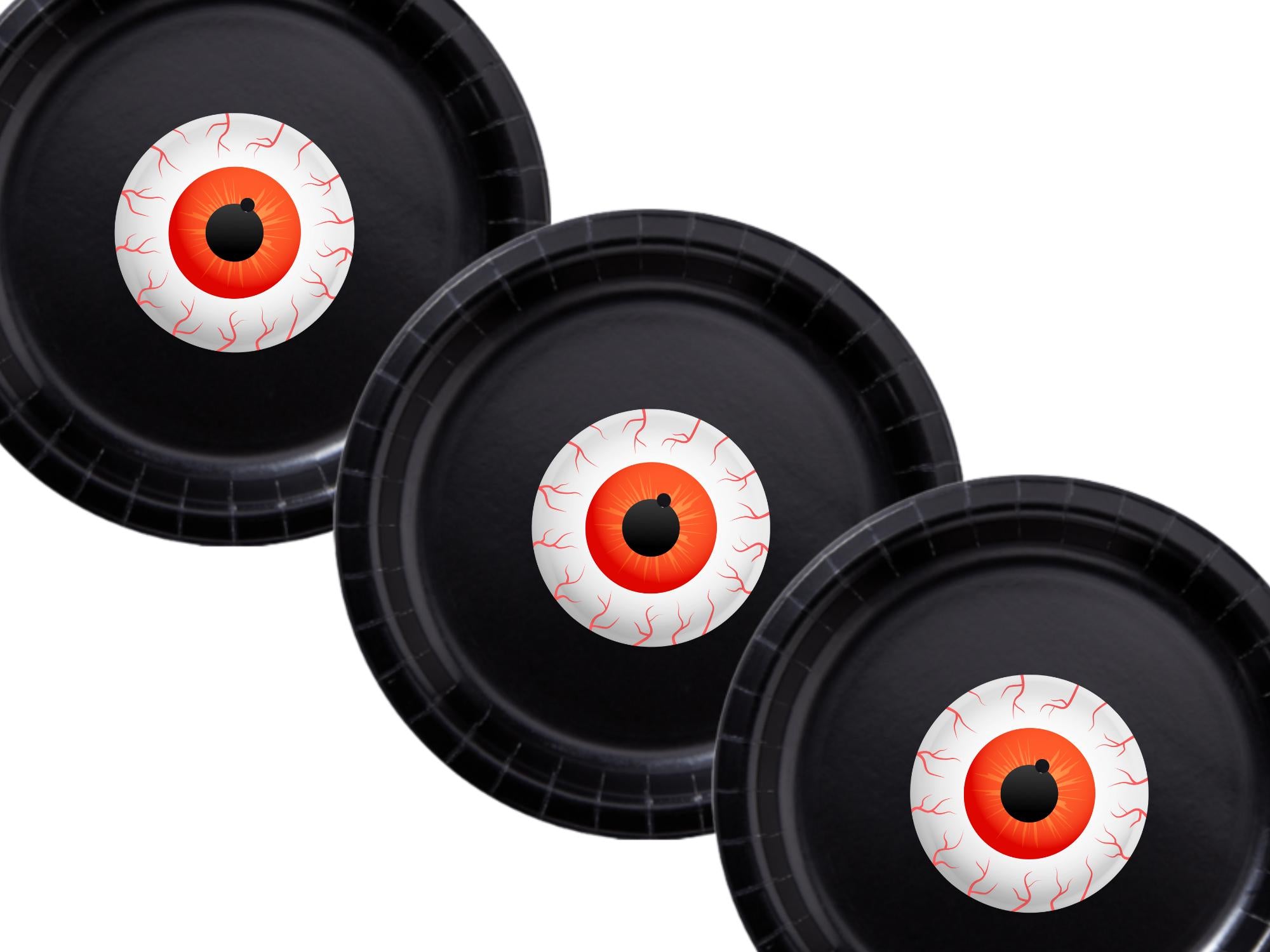 Creepy Eyeball Party Plates | Black Halloween Plates Set | 40 Piece Tableware