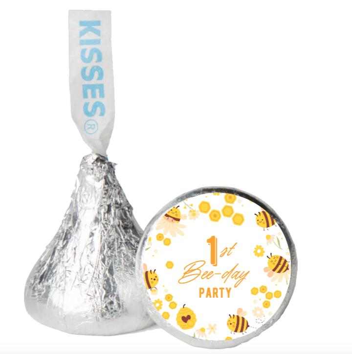 1st Bee-day Candy Stickers | Bumble Bee Theme | 0.75" Glossy Vinyl Labels | Set of 100