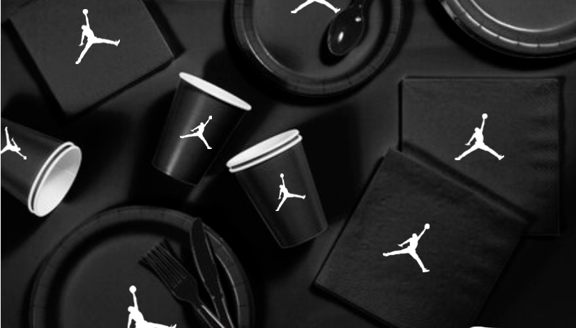 Custom shoe Paper Party Plates Set, Black, 60 Count, Basketball Theme, Jumpman