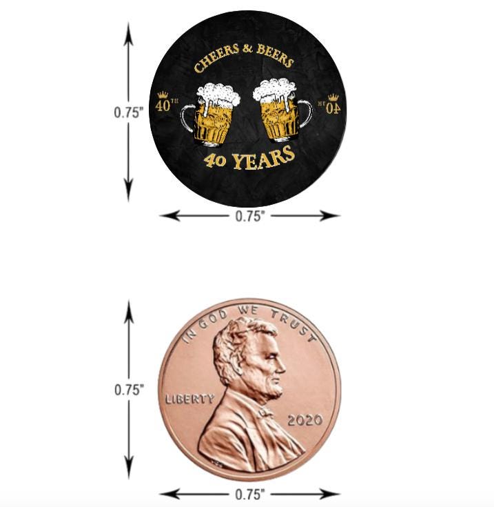 Cheers and Beers to 40 Years| Chocolate Candy kiss Stickers| 100ct| 40th Birthday favors