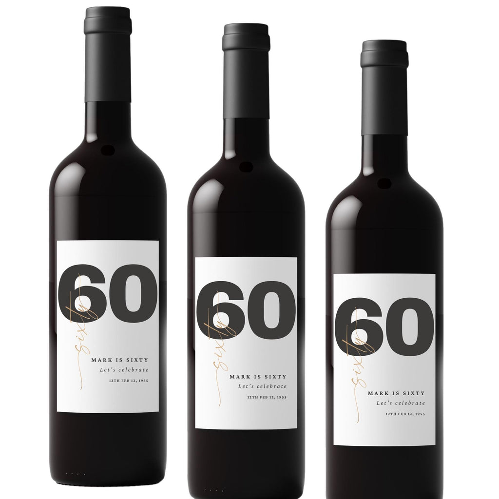 Personalized 60th Birthday Wine Labels | Custom Name Design | Glossy Bottle Decor | Set of 4