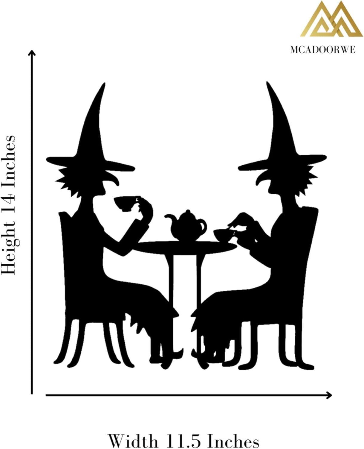 Halloween Witch Tea Party Window Silhouette Decal, Reusable Black Static Window Cling Decoration