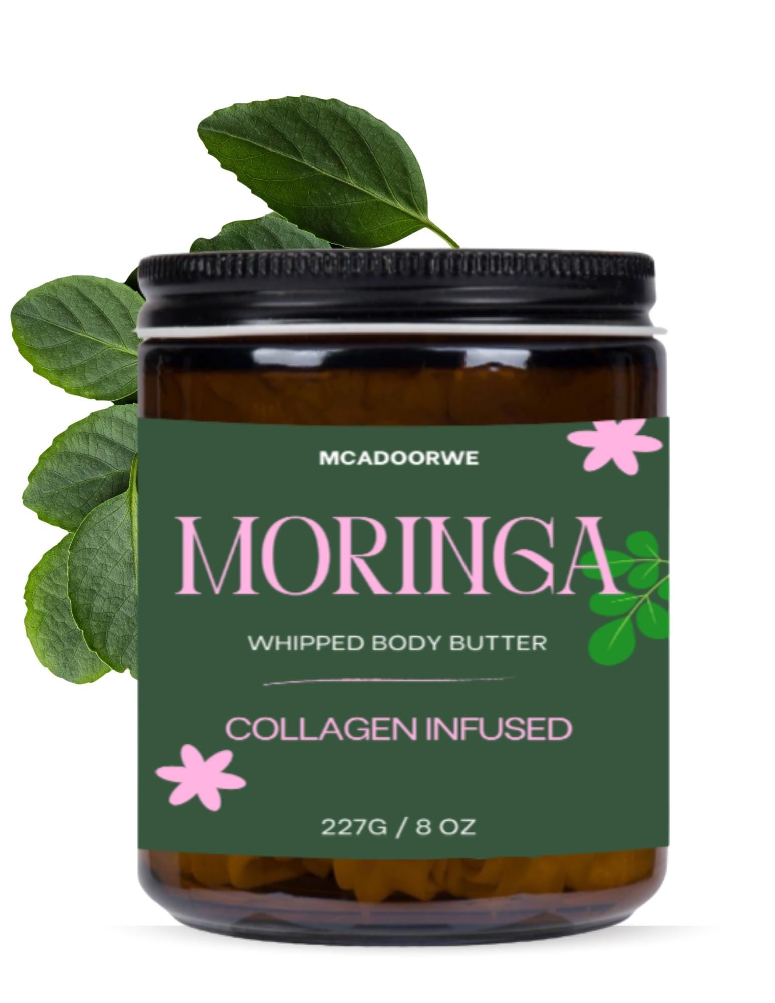 Moringa Whipped Body Butter | Handmade Organic Shea and Cocoa Butter | Luxurious 8 oz Jar