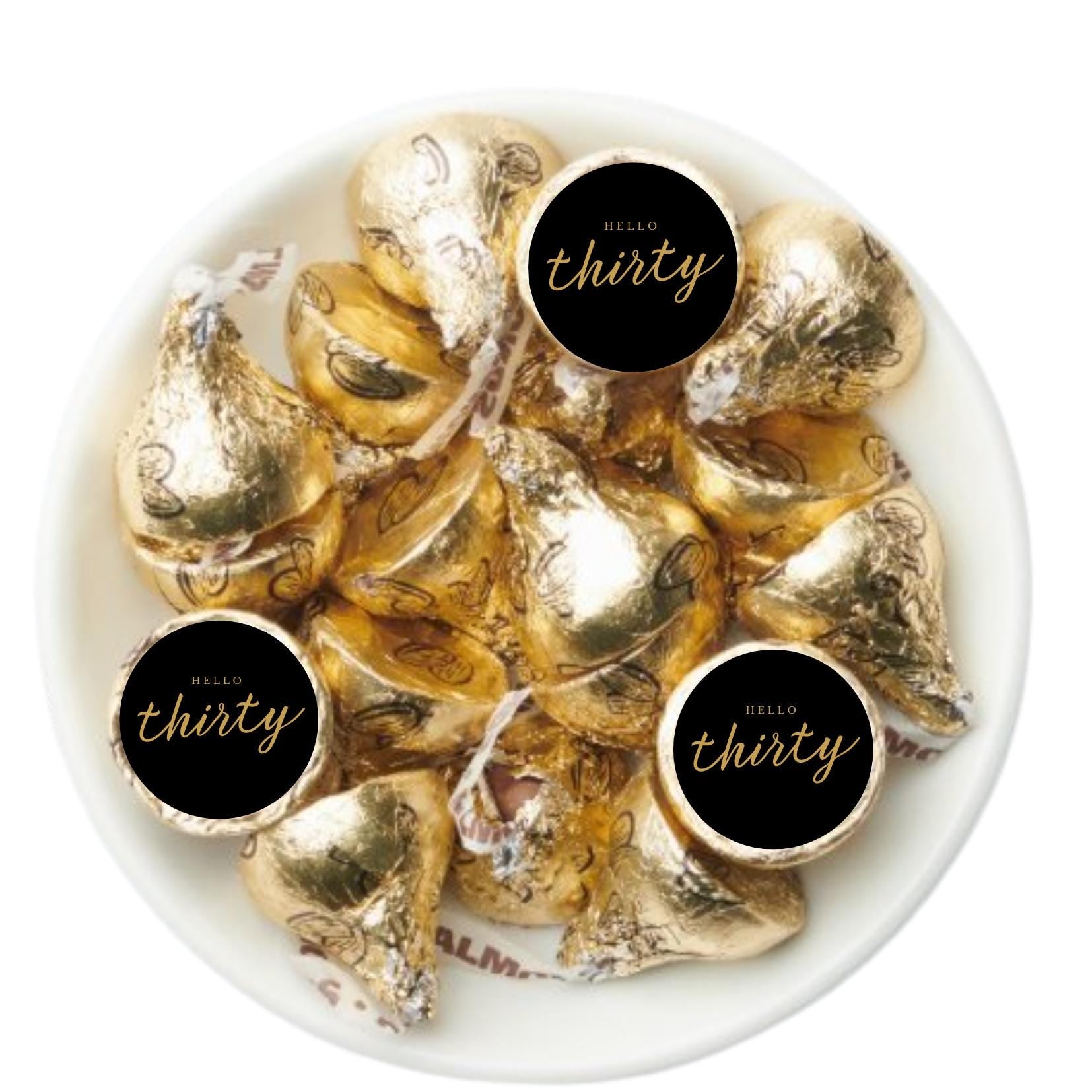 Thirty Candy Kiss Decal Set | Black and Gold Birthday Stickers | 100 Pieces