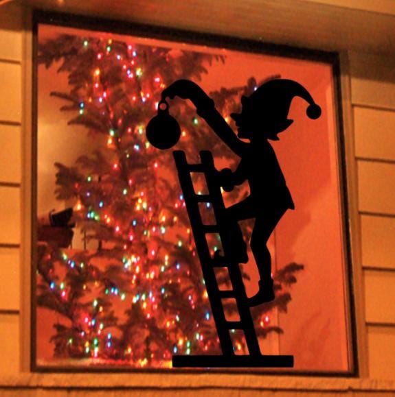 Large Elf Climbing Ladder Christmas Window Cling Decal | Reusable | Christmas Decor| 19H| Reusable