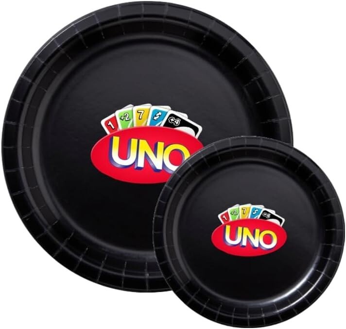 Custom Birthday Card Game Party Paper Plates, Black, Large and Small Sizes, 60 piece Combo Pack