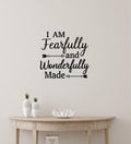 Inspirational Wall Decal 'I Am Fearfully and Wonderfully Made', Arrow Design, 23.4x22.3 inches, Black