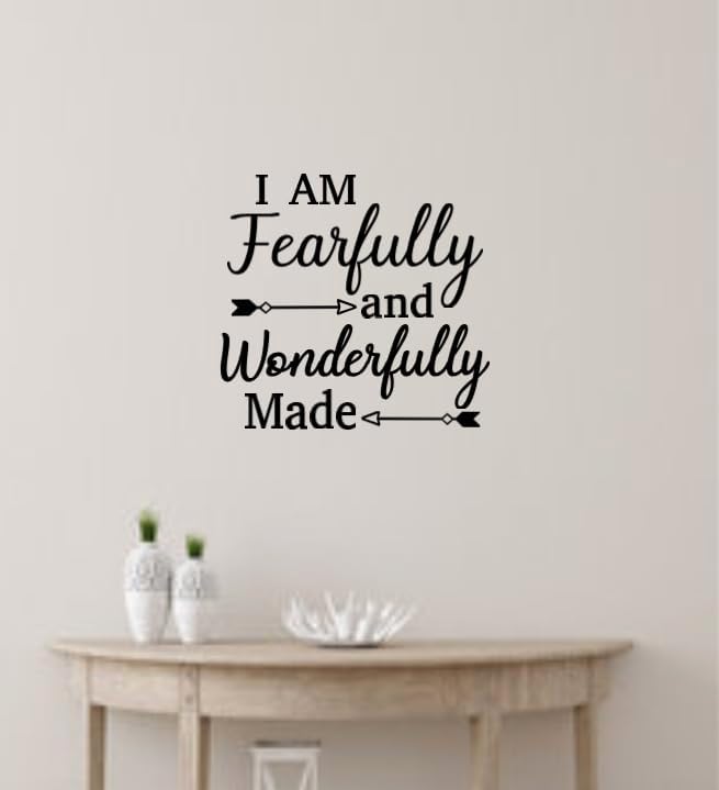 Inspirational Wall Decal 'I Am Fearfully and Wonderfully Made', Arrow Design, 23.4x22.3 inches, Black