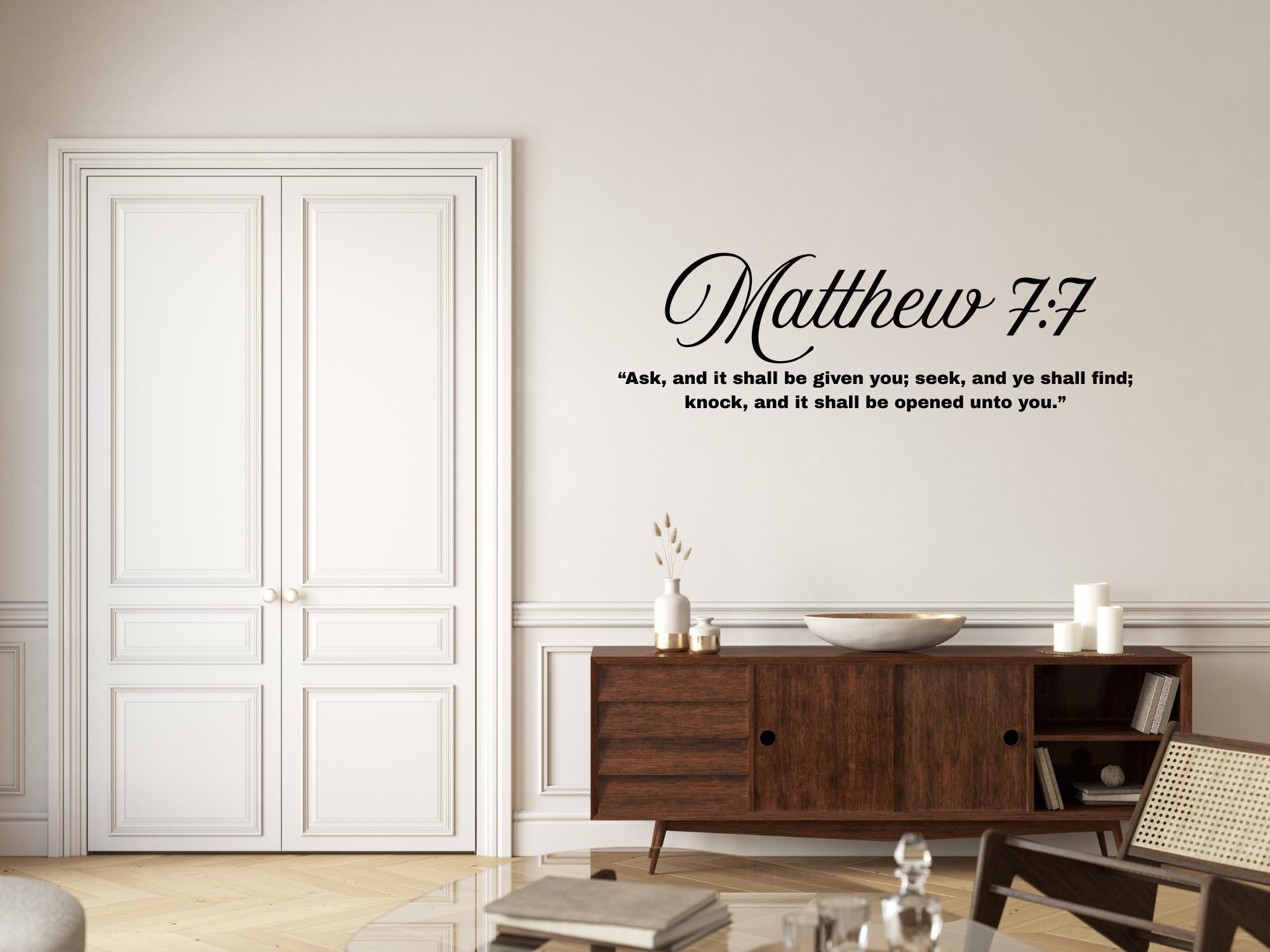 Matthew 7:7 Bible Verse Vinyl Wall Decal | Inspirational Christian Decor| Black| Large