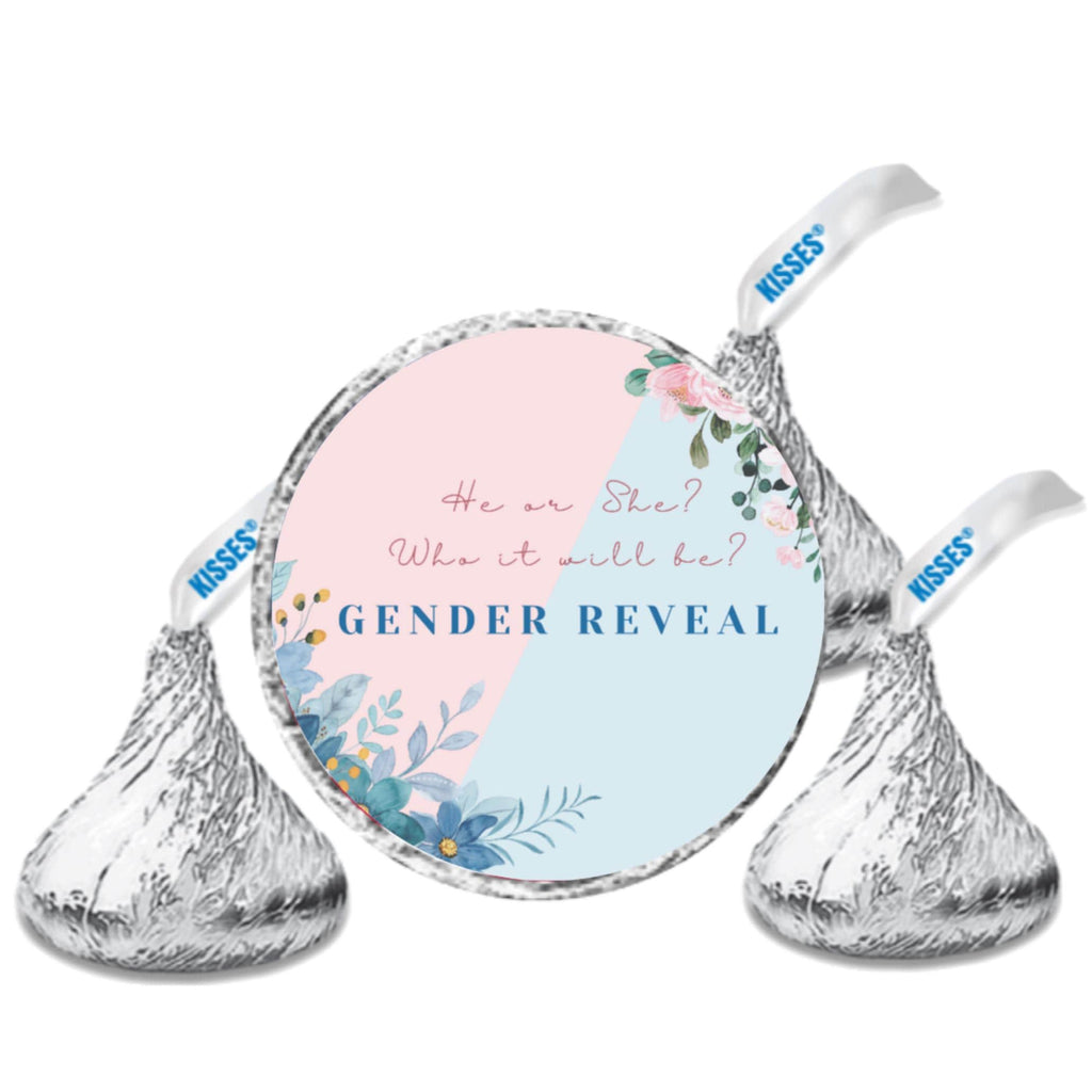 Gender Reveal Candy Stickers | 100 Chocolate Candy Kiss Labels | Glossy 0.75in Peel & Stick | Baby Shower Party Decorations