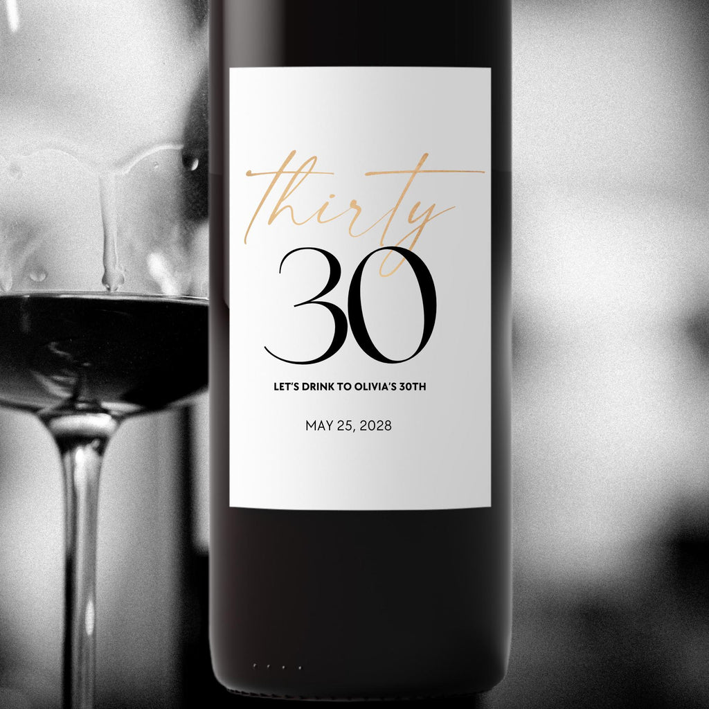 Personalized Name and Date 30th Birthday Wine Bottle Labels | Glossy| Set of 12|