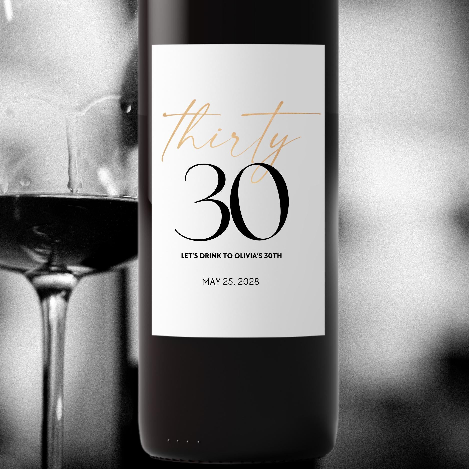 Personalized Name and Date 30th Birthday Wine Bottle Labels | Glossy| Set of 12|