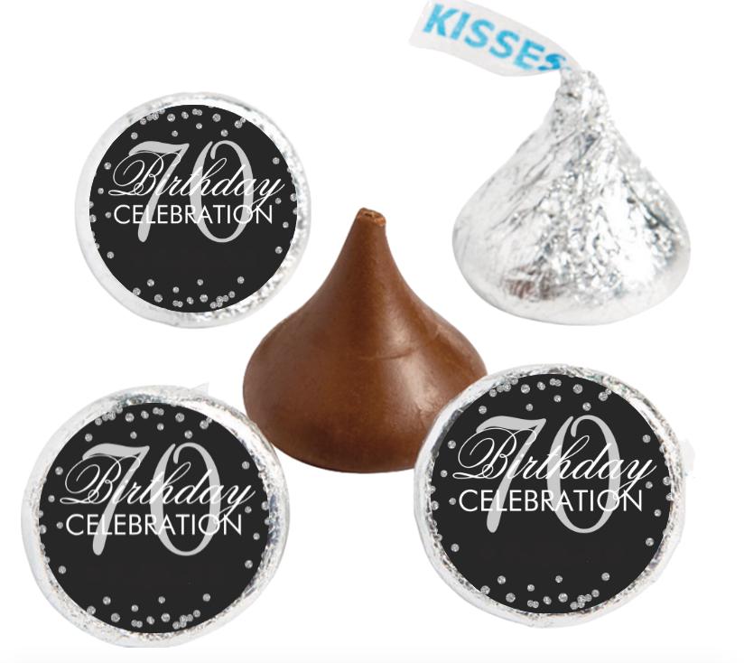 70th Birthday Candy Stickers | Custom Milestone Birthday Theme | 0.75" Glossy Vinyl| 100Ct
